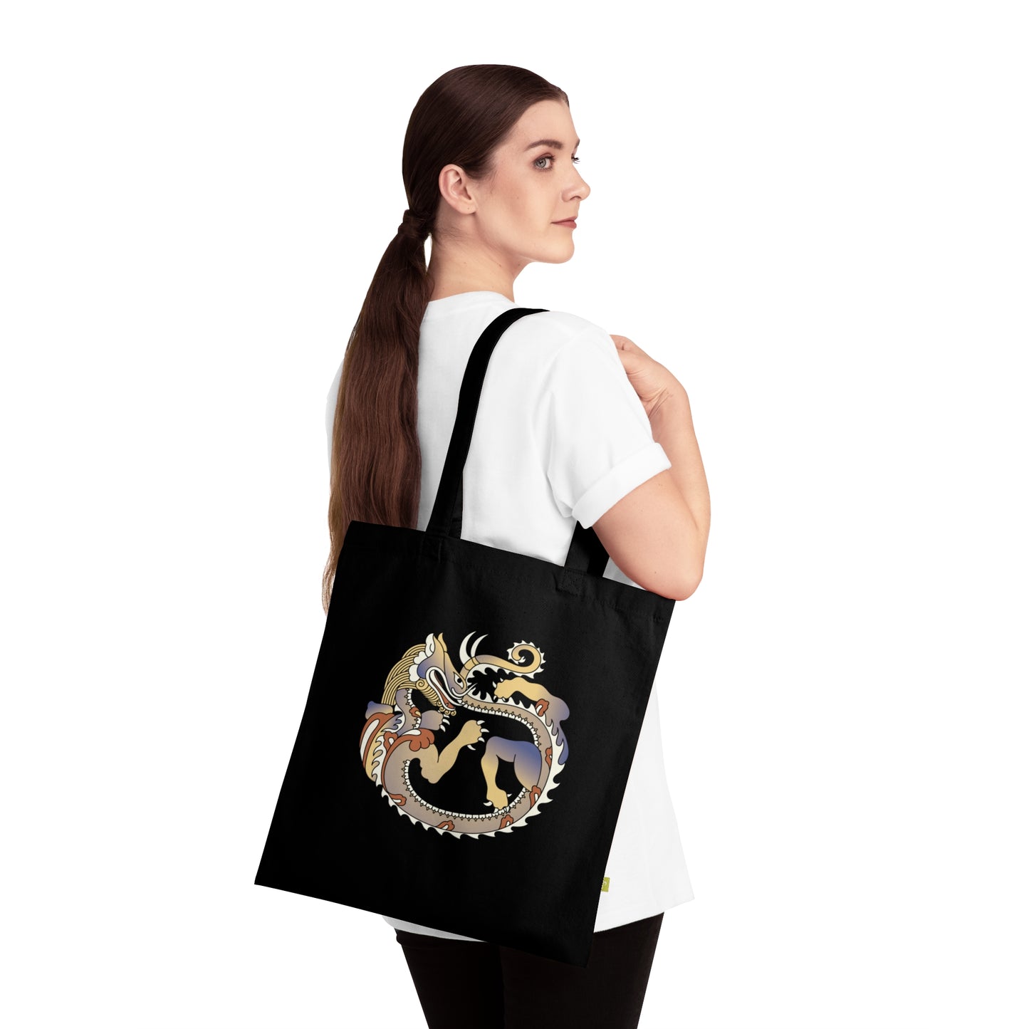 Eco-Friendly Organic Cotton Tote Bag with Dragon & Bloom Designs