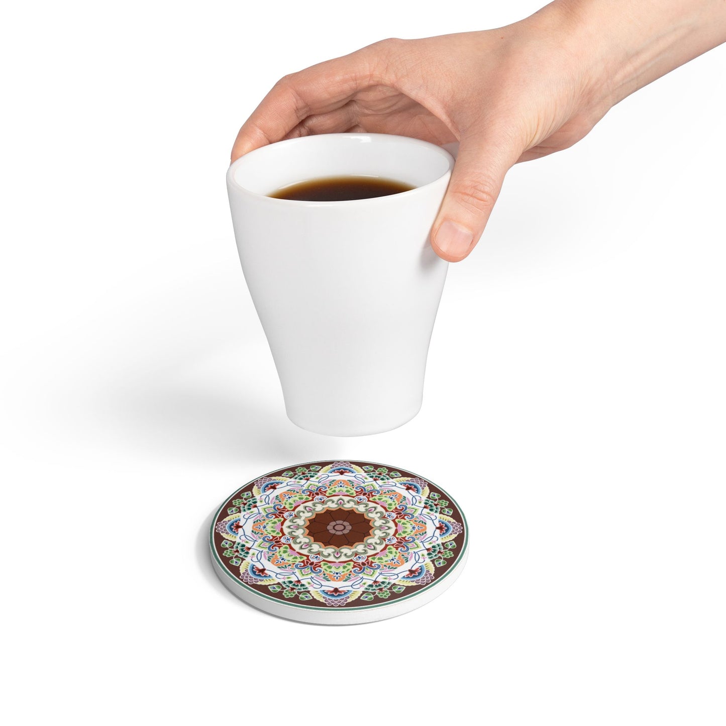 Decorative Ceramic Coaster with Intricate Mandala Design - Perfect for Home Décor, Gifts & Special Occasions